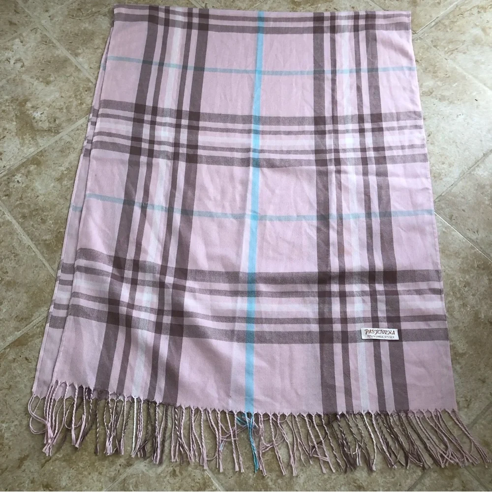 NEW Dusty Rose Silk Pashmina Scarf Wrap Shawl Checked Fringe